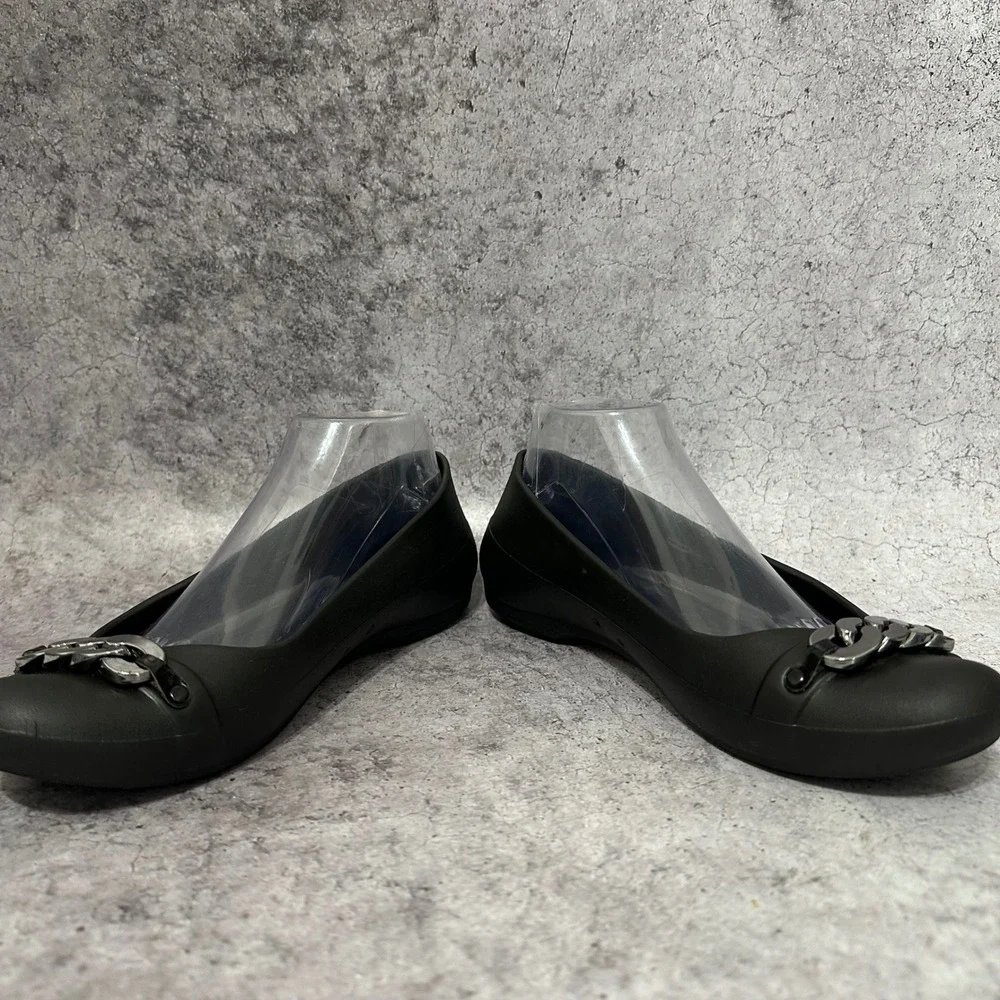 Crocs Gianna Chain Link Ballet Flats Womens 9 Black Slip On Rubber Round Toe